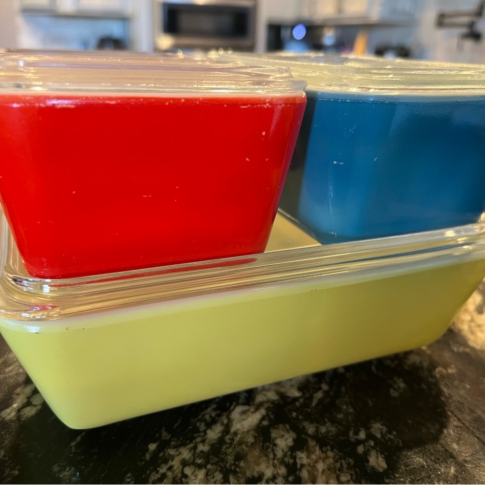 PYREX storage dishes.